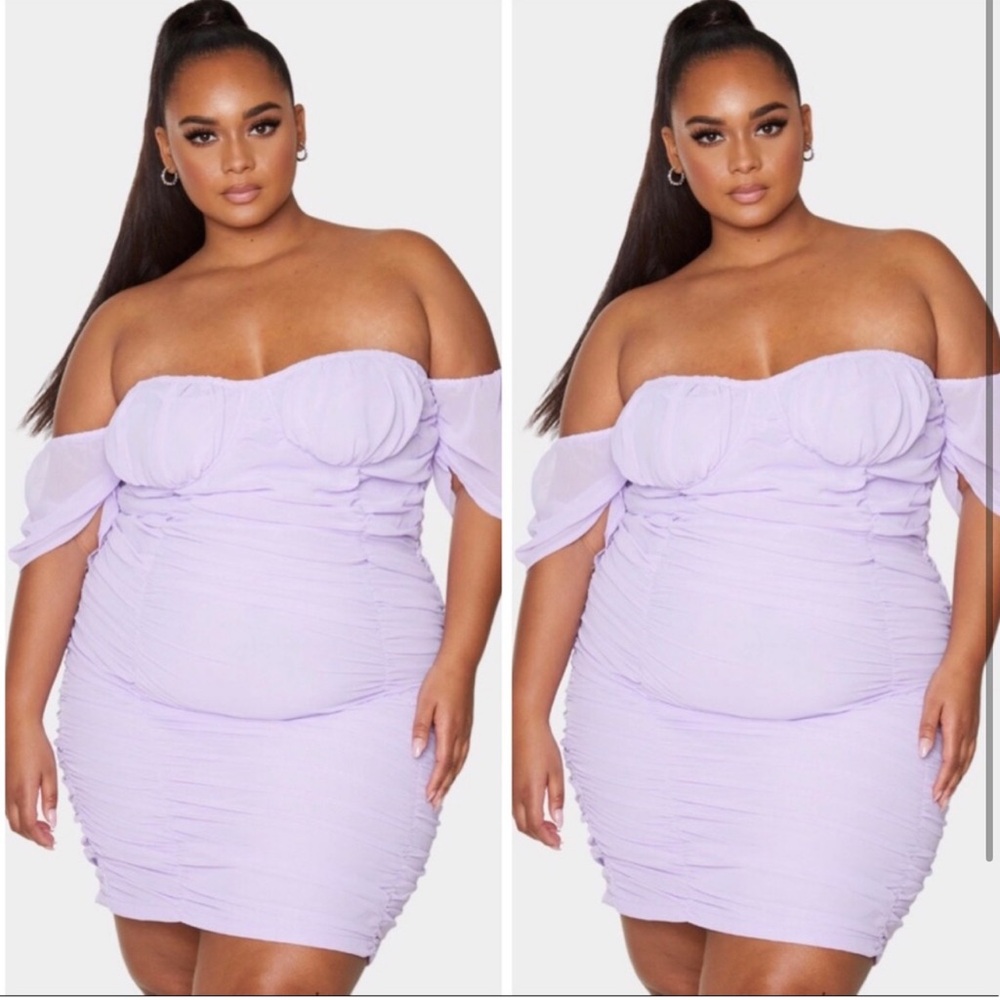 PrettyLittleThing Purple Ruched Bodycon Dress